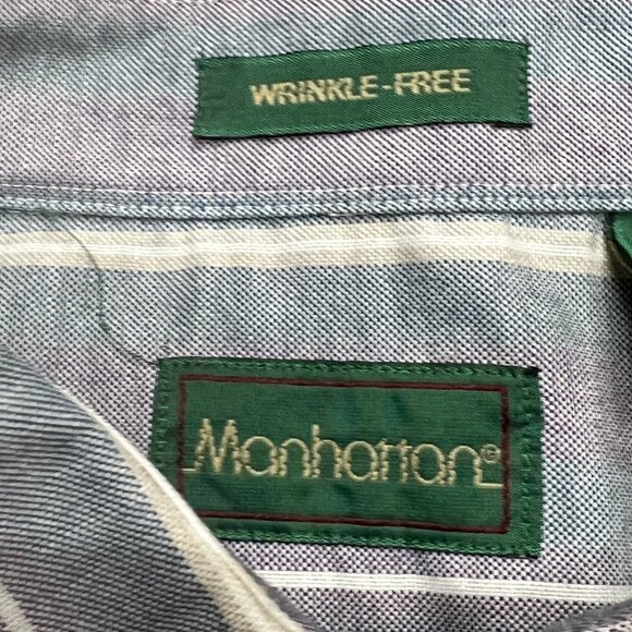 Vintage 90's Manhattan Vertical Stripe Wrinkle-Free Button Down Shirt XXL - Picture 4 of 8